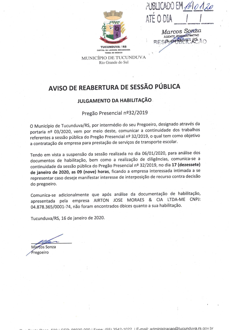 PP 32_2019 AVISO DE REABERTURA DE SESSÃO PÚBLICA HABILITAÇÃO